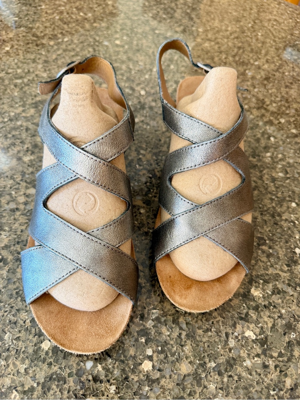 Josef Seibel Pewter heeled Leather Sandals Eur 38
